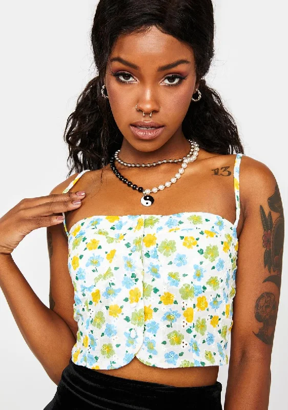 Women's Functional Apparel For Outdoor Activities Business Casual Outfits Cutie Behavior Floral Crop Top