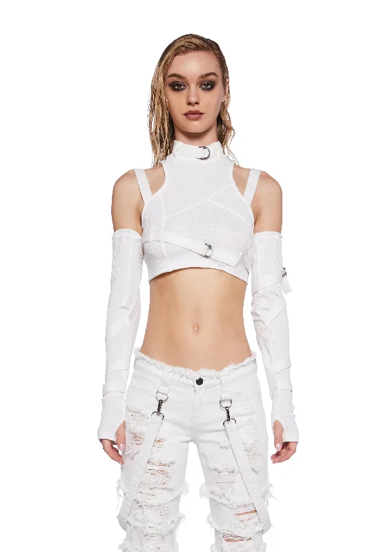 End of Season Sale Clearance Event Pitch Strappy Ribbed Crop Tank And Glove Set - White