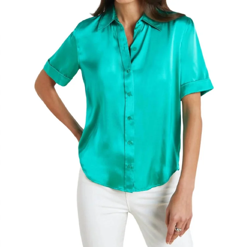 Casual and Comfortable Outfits Chic And Trendy Ellah Short Sleeve Blouse In Bright Seafoam