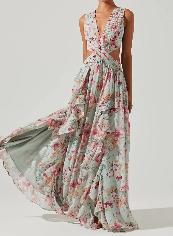Casual Weekend Relaxed Style Noya Dress In Aqua Pink Floral
