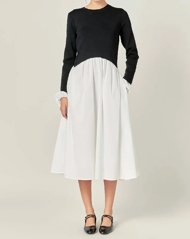 Minimalist Style Bitsy Bubble Hem Dress In Black/white