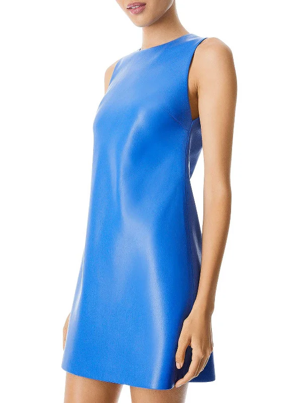 Affordable Online Boutiques Coley Womens Faux Leather Sleeveless Fit & Flare Dress