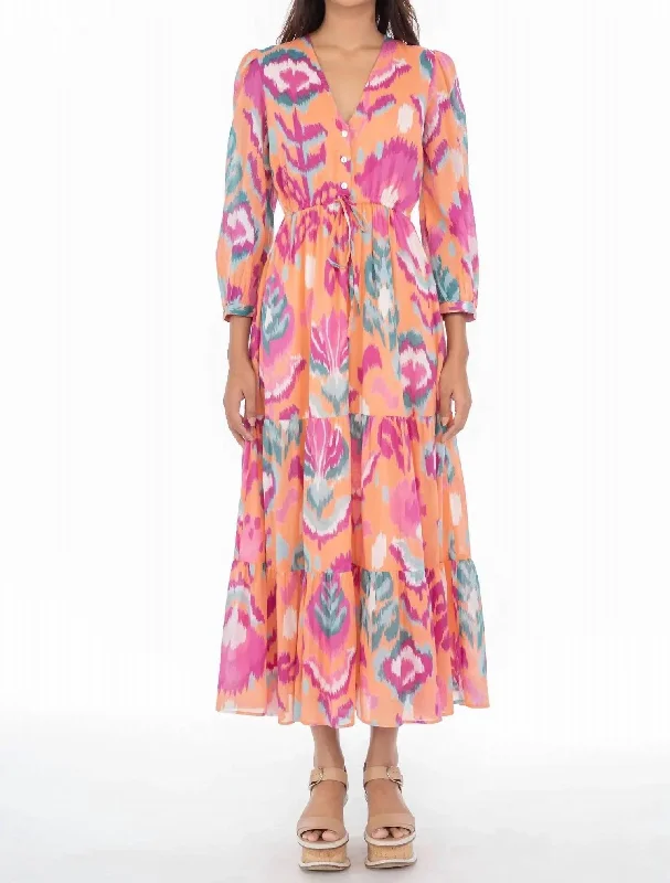 Timeless Classics Castor Dress In Ikat Floral Spice