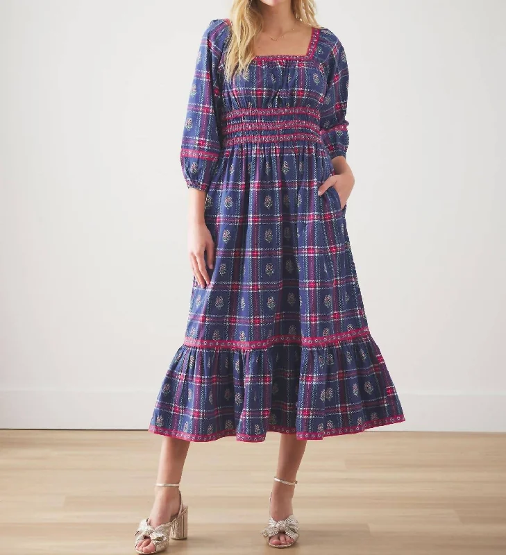 Sophisticated Fashion Stroll Around Dress In Nostalgia Plaid Blue
