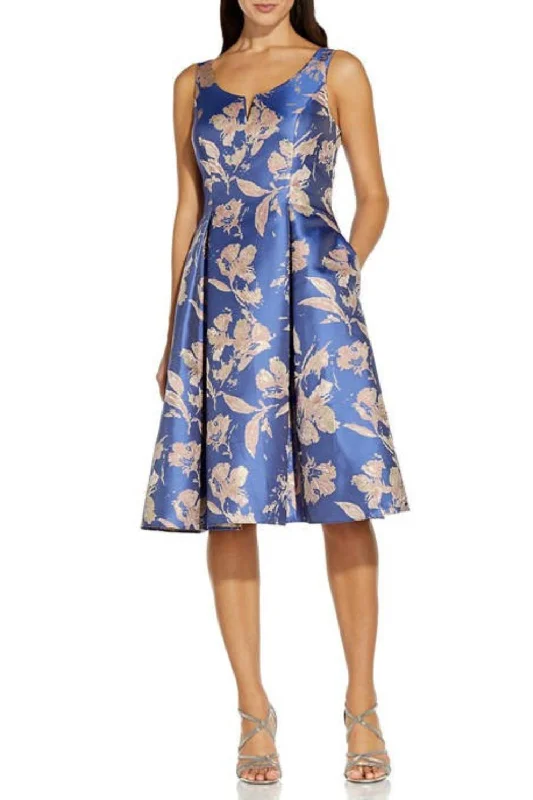 Spring Fashion Floral Fit And Flare Dress In Blue Pink