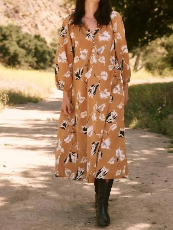 Elegant Attire The Derby Dress With Braided Belt in Amber Antique Floral