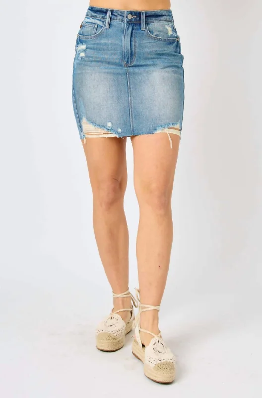 Plus Size Women Wear Stylish Savings Shania Denim Skirt In Blue