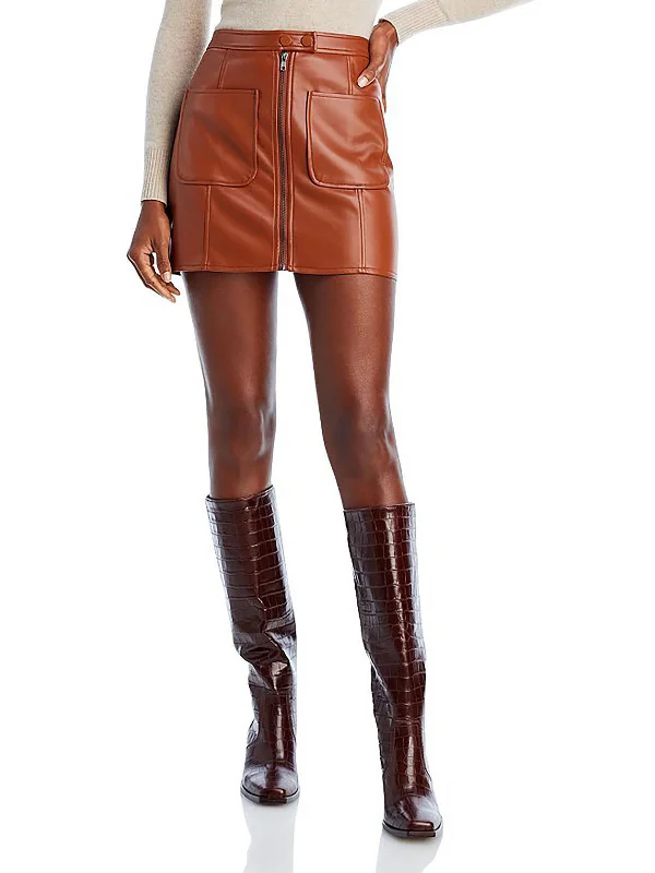 Women's Seasonal Attire Fashion Deal Womens Faux Leather Solid Mini Skirt