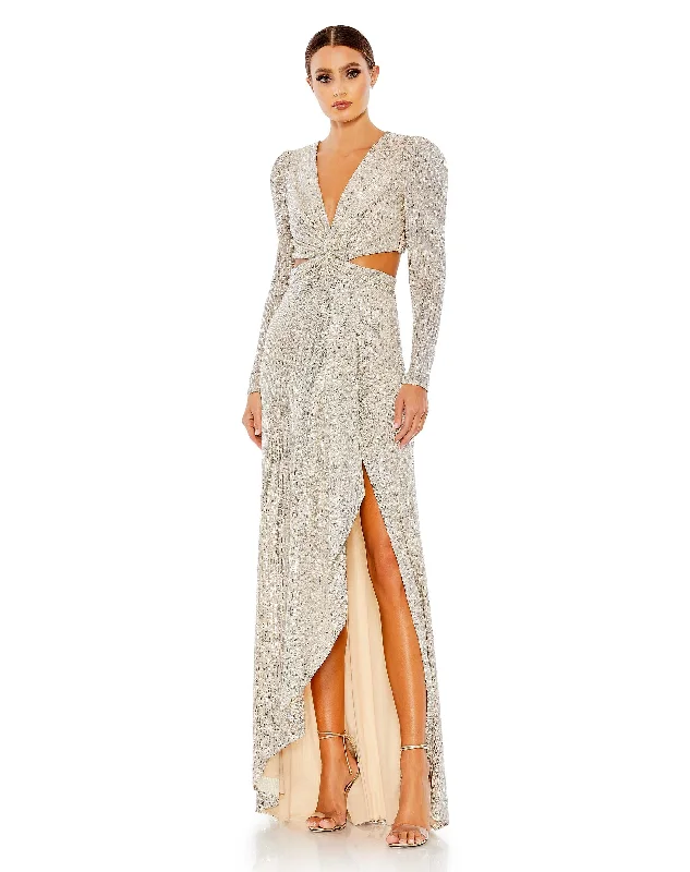 Women's Active Garments For Workouts Premium Fashion Sequined Criss Cross Long Sleeve Gown