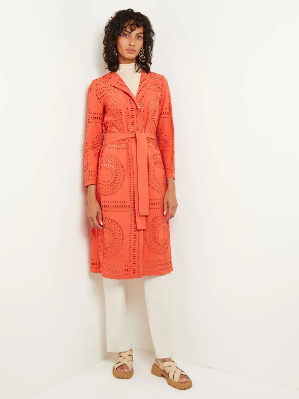Latest Trends Everyday Glamour Tailored Fit Open Front Jacket - Tie-Waist Eyelet Cotton